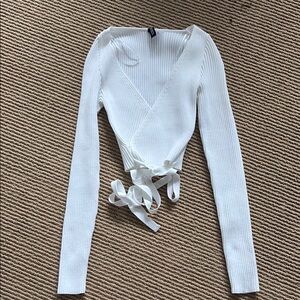 H&M White Long Sleeve Wrap Bodysuit